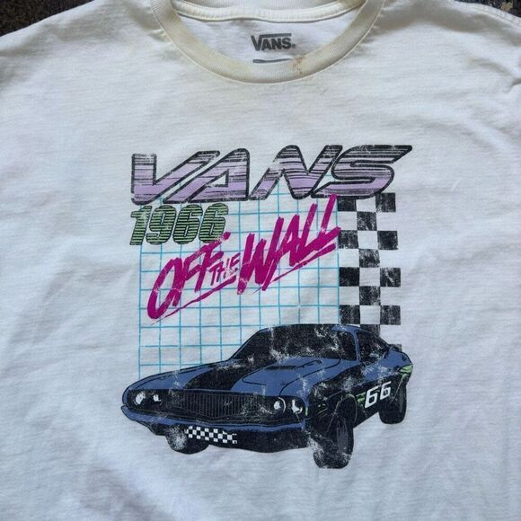 Vans Off The Wall White Vintage Style T-Shirt Stained Size Medium 100% Cotton - Picture 2 of 9